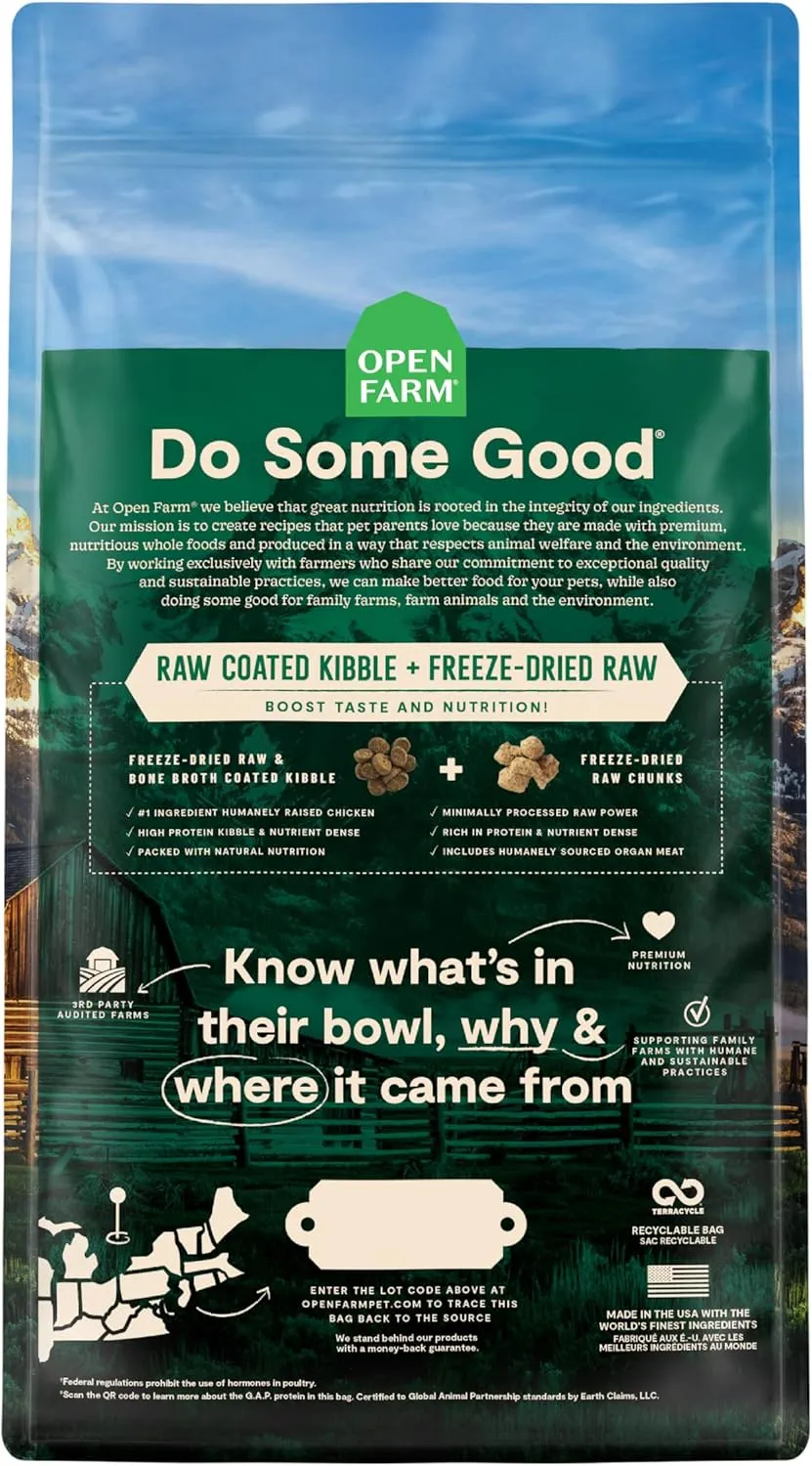 Open Farm, RawMix Dry Cat Food, Protein-Packed Kibble Coated in Bone Broth with Freeze Dried Raw Chunks, for Indoor & Outdoor Cats, Chicken & Turkey Grain-Free Recipe, 2.25lb Bag
