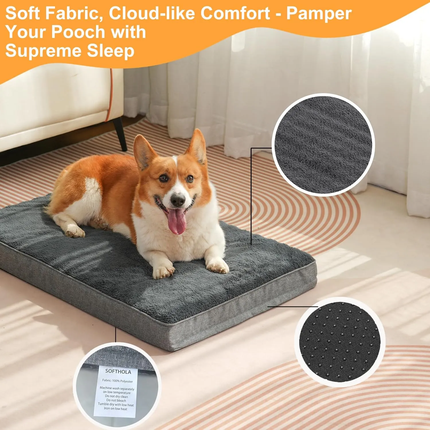 Orthopedic Waterproof Dog Bed for Large and Medium Dogs, Crate-Compatible with Washable Cover - Cozy Foam Dog Bed Support, 35 x 22 inches for Dogs Up to 50 lbs, grey