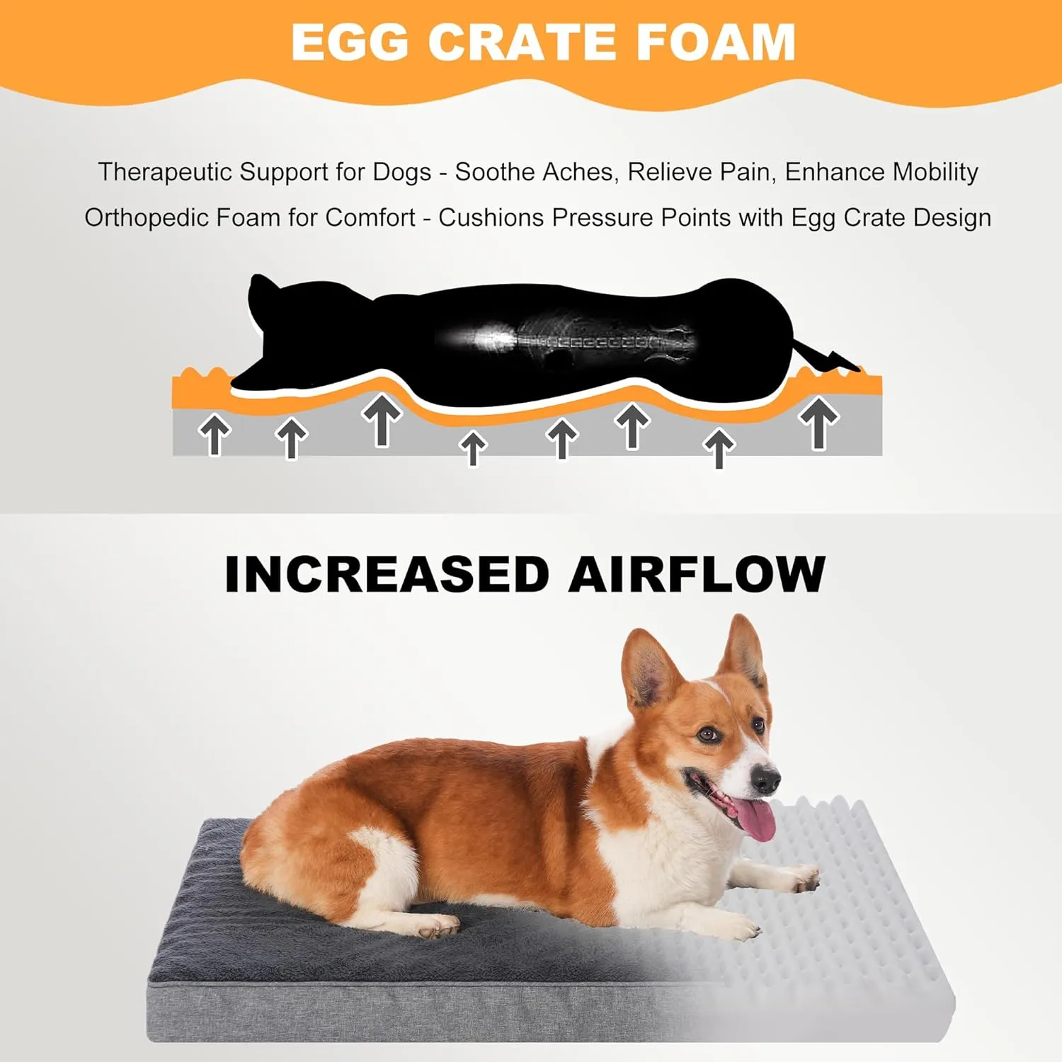Orthopedic Waterproof Dog Bed for Large and Medium Dogs, Crate-Compatible with Washable Cover - Cozy Foam Dog Bed Support, 35 x 22 inches for Dogs Up to 50 lbs, grey