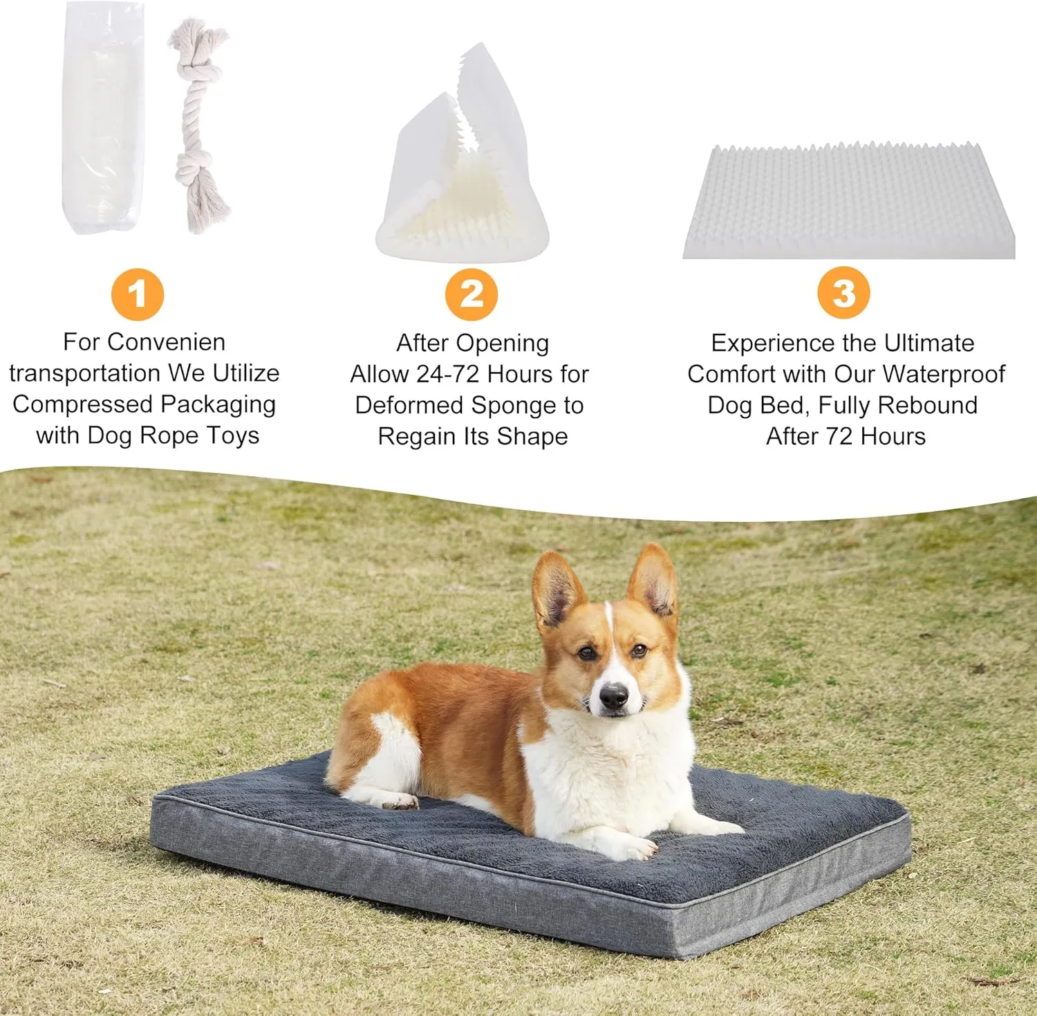 Orthopedic Waterproof Dog Bed for Large and Medium Dogs, Crate-Compatible with Washable Cover - Cozy Foam Dog Bed Support, 35 x 22 inches for Dogs Up to 50 lbs, grey