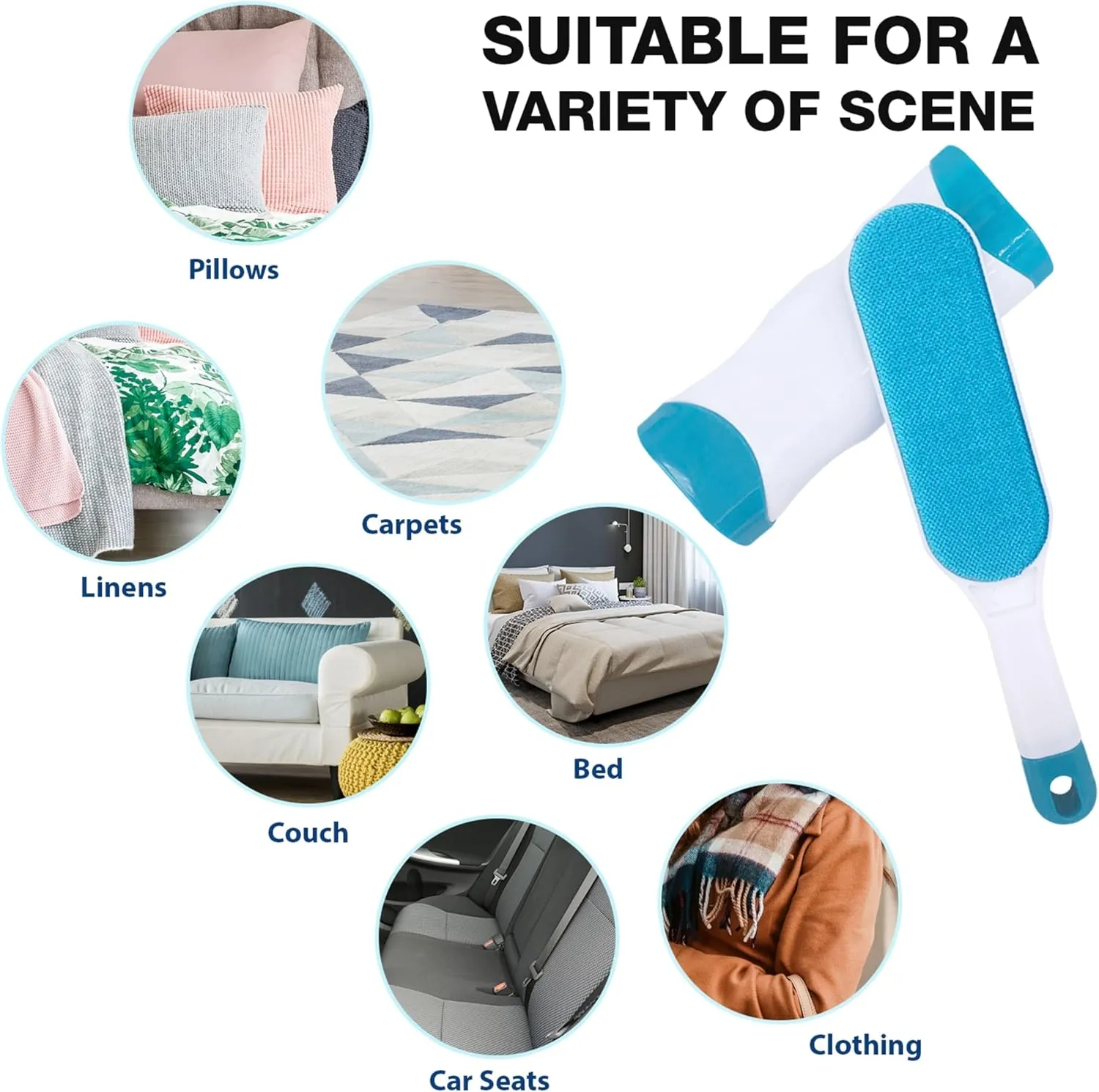 Pet Hair Remover for Clothes: Reusable Dog Cat Fur Lint Removal Brush for Clothes Furniture Couch Carpet Bed Car Seat - Self-Cleaning for Pet Owners Friends Families - Home Travel Use Fresh Blue
