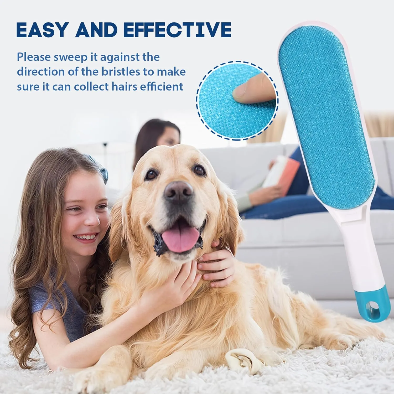 Pet Hair Remover for Clothes: Reusable Dog Cat Fur Lint Removal Brush for Clothes Furniture Couch Carpet Bed Car Seat - Self-Cleaning for Pet Owners Friends Families - Home Travel Use Fresh Blue