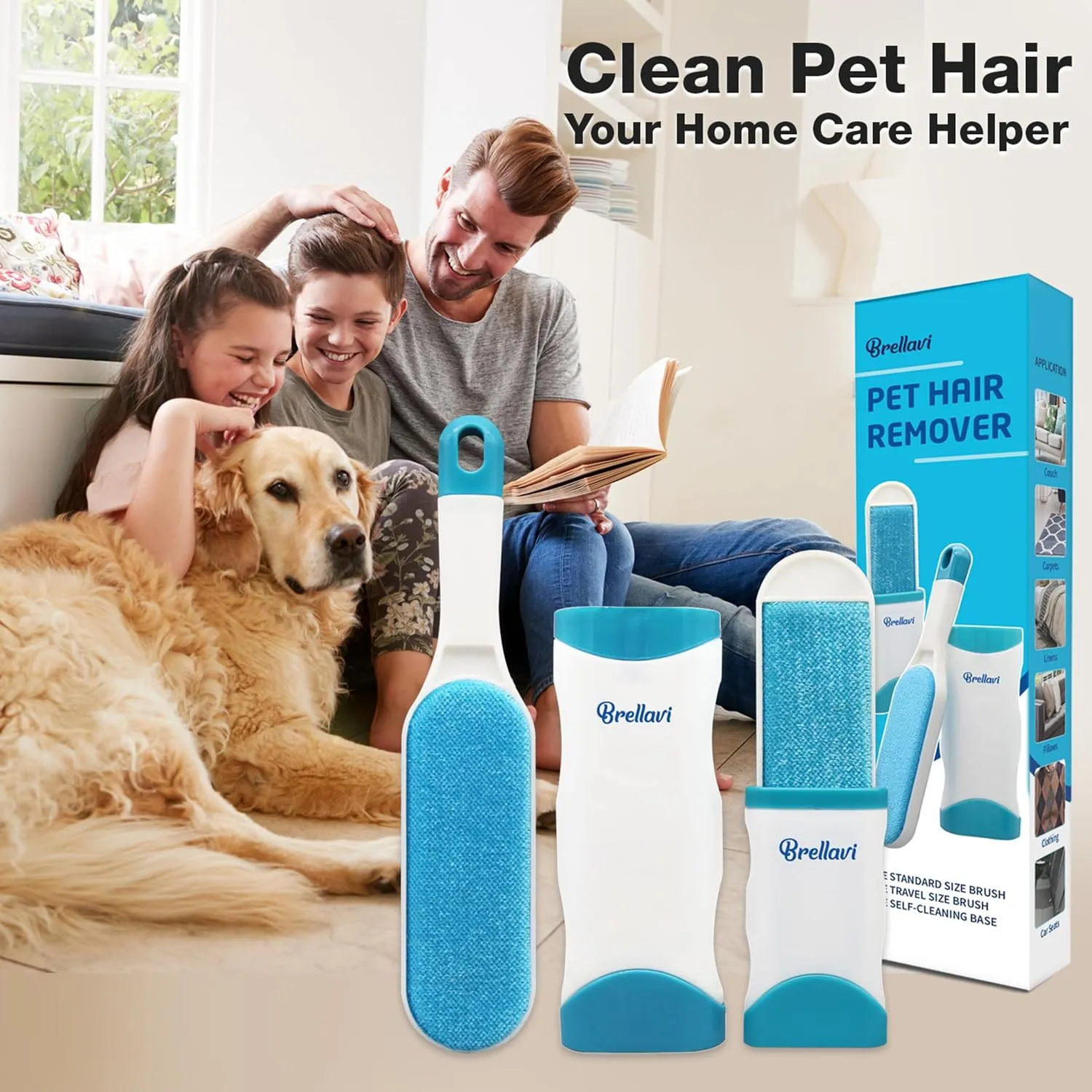 Pet Hair Remover for Clothes: Reusable Dog Cat Fur Lint Removal Brush for Clothes Furniture Couch Carpet Bed Car Seat - Self-Cleaning for Pet Owners Friends Families - Home Travel Use Fresh Blue