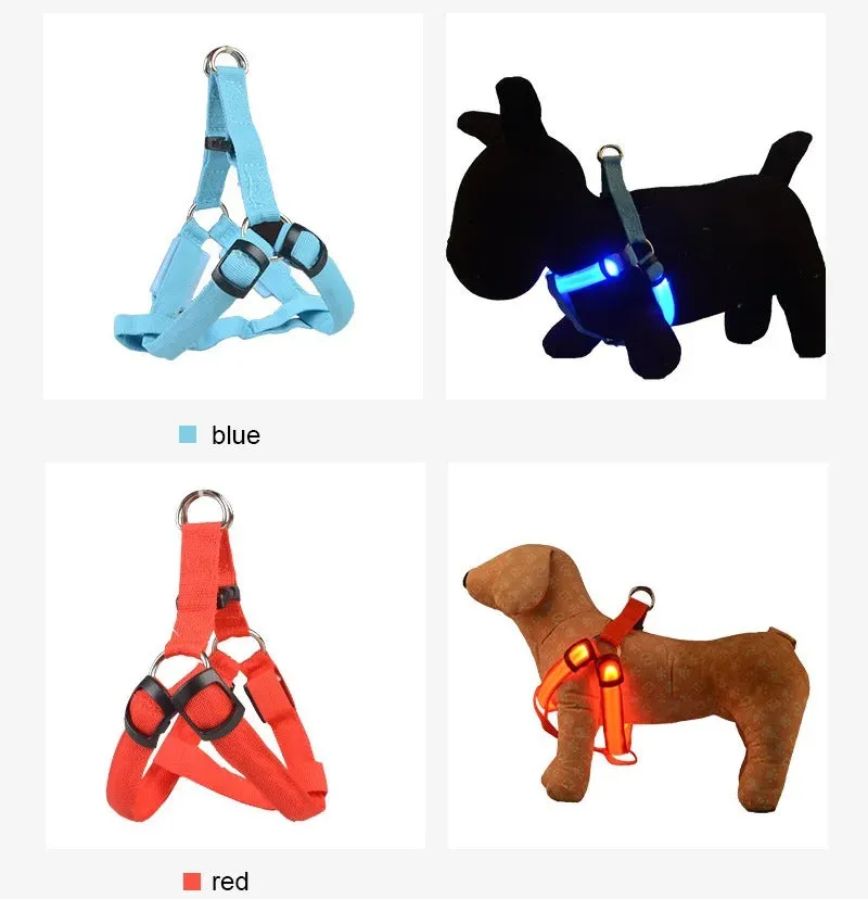 Pet Safety LED Adjustable Leash Set Flashing Light Harness Collar for Dogs