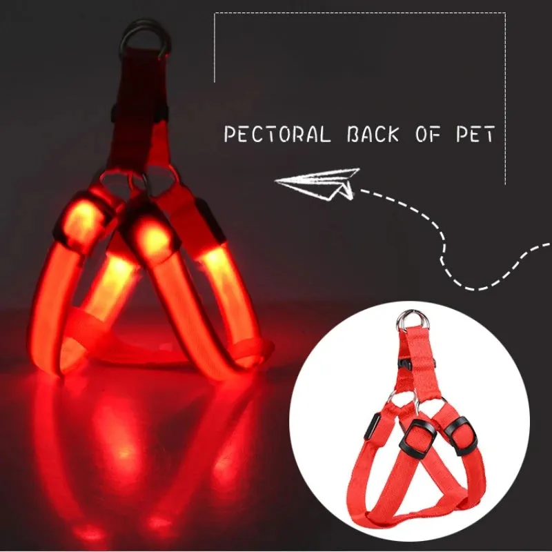 Pet Safety LED Adjustable Leash Set Flashing Light Harness Collar for Dogs
