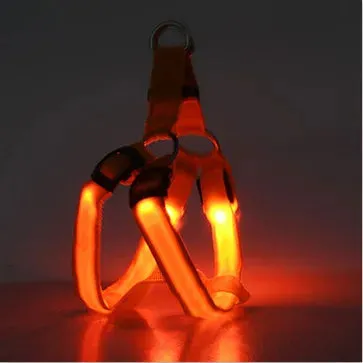 Pet Safety LED Adjustable Leash Set Flashing Light Harness Collar for Dogs