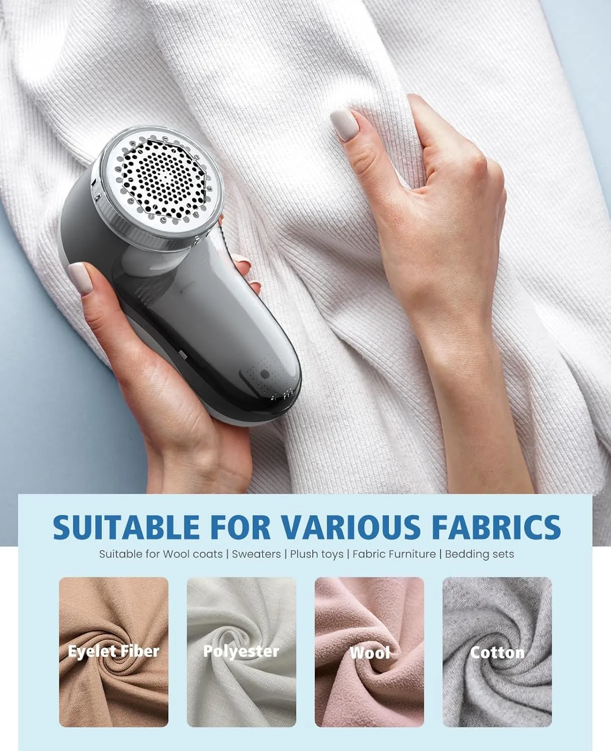 POPCHOSE Fabric Shaver, Lint Remover for Clothes, Electric Lint Shaver with 6-leaf Blades, Sweater Shavers to Remove Pilling for Clothing, Couch, Furniture, Fuzz, Lint Ball, Pillings, USB Rechargeable