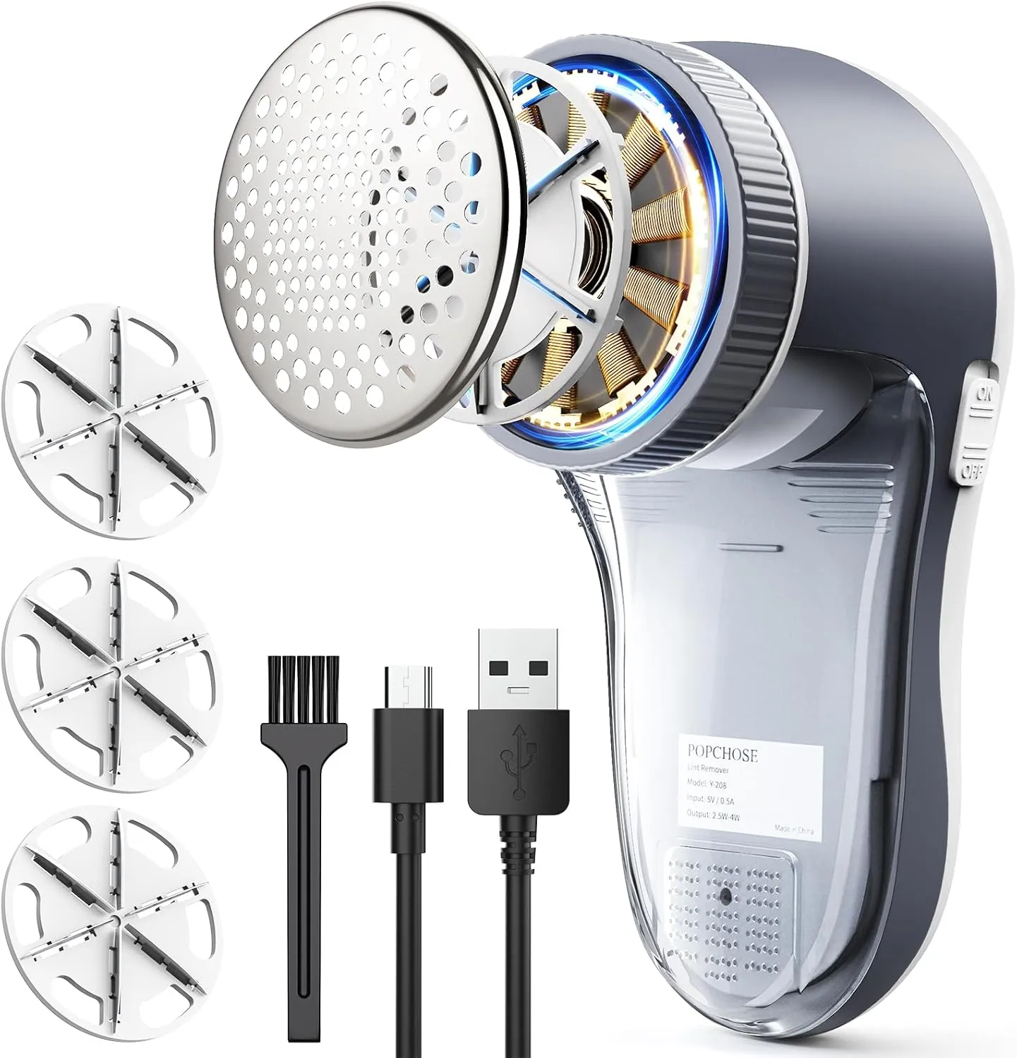 POPCHOSE Fabric Shaver, Lint Remover for Clothes, Electric Lint Shaver with 6-leaf Blades, Sweater Shavers to Remove Pilling for Clothing, Couch, Furniture, Fuzz, Lint Ball, Pillings, USB Rechargeable
