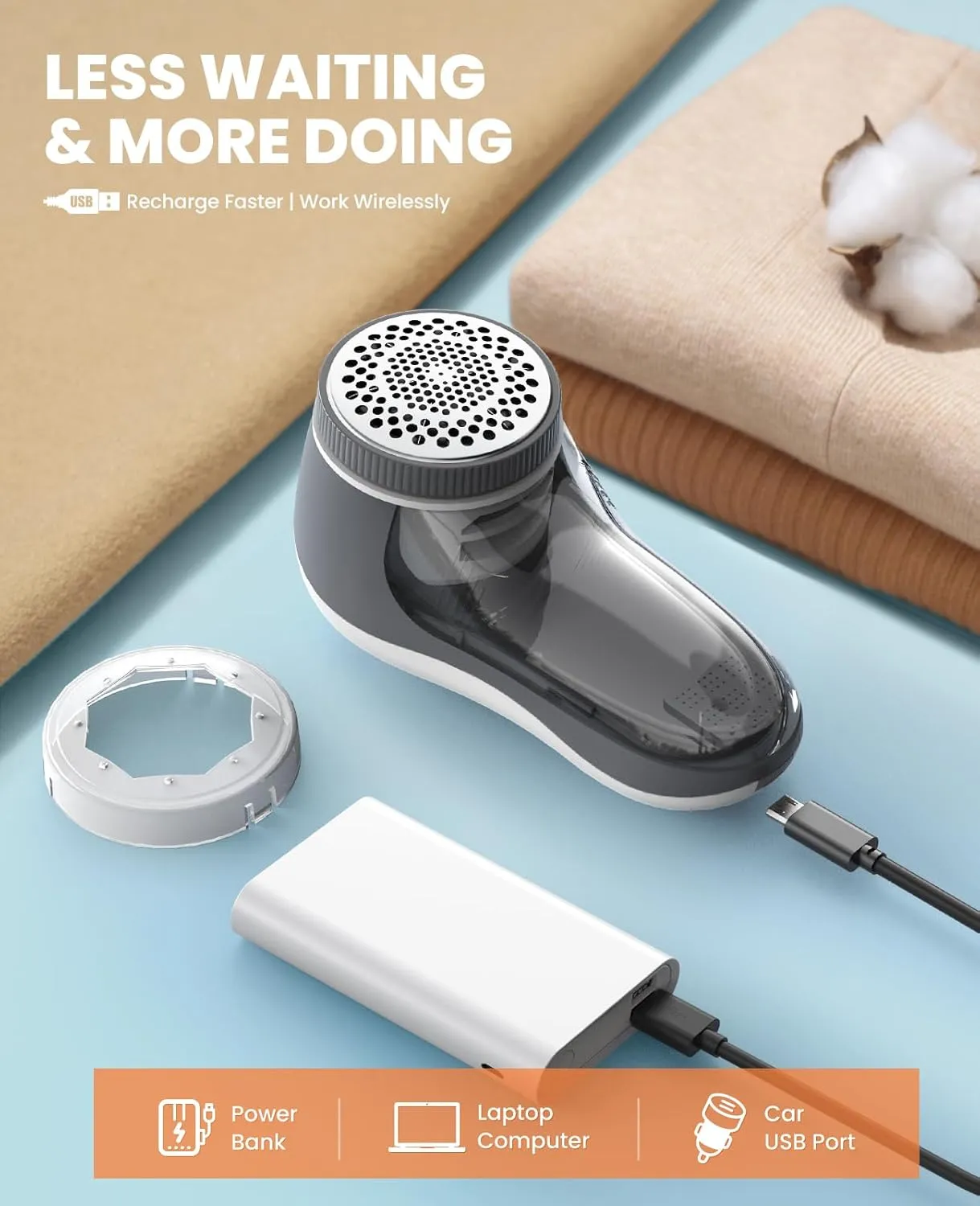 POPCHOSE Fabric Shaver, Lint Remover for Clothes, Electric Lint Shaver with 6-leaf Blades, Sweater Shavers to Remove Pilling for Clothing, Couch, Furniture, Fuzz, Lint Ball, Pillings, USB Rechargeable