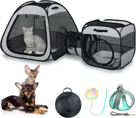 Portable Cat Dog Playpen: Dog Crate, Carrier, Dog Playpen, Cat Enclosure, Puppy Carrier, Pet Playpen, Small Outdoor Pet Enclosure, Travelling and Camping Cat Dog Tent and Tunnel, 3 Separable Parts