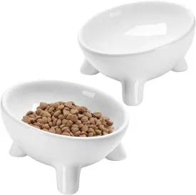 Raised Cat Bowls - Ceramic Elevated Cat Food Bowl Anti-Vomiting, Whisker Friendly Pet Food Plate, Elevated Cats Dish for Indoor Cats - Cute, Safe and Hygienic Pet Dishes Set(2 Pack)
