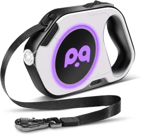 Retractable Dog Leash Upgraded Rechargeable with LED Light, One-Hand Brake and Unlock Tangle Free Pet Leashes 16ft/5m Nylon Tape for up to 88lbs Small Medium Large Dogs
