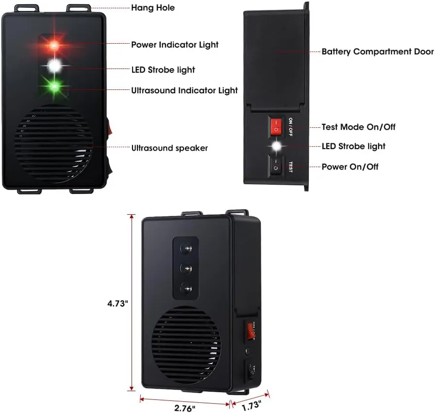 Rodent Repellent for Cars Battery Operated Ultrasonic Mice and Rat Deterrent with LED Flashlights, Wireless Under Hood Animal Repeller Pest Control Device for RV, Truck, and Vehicle Engine Protection