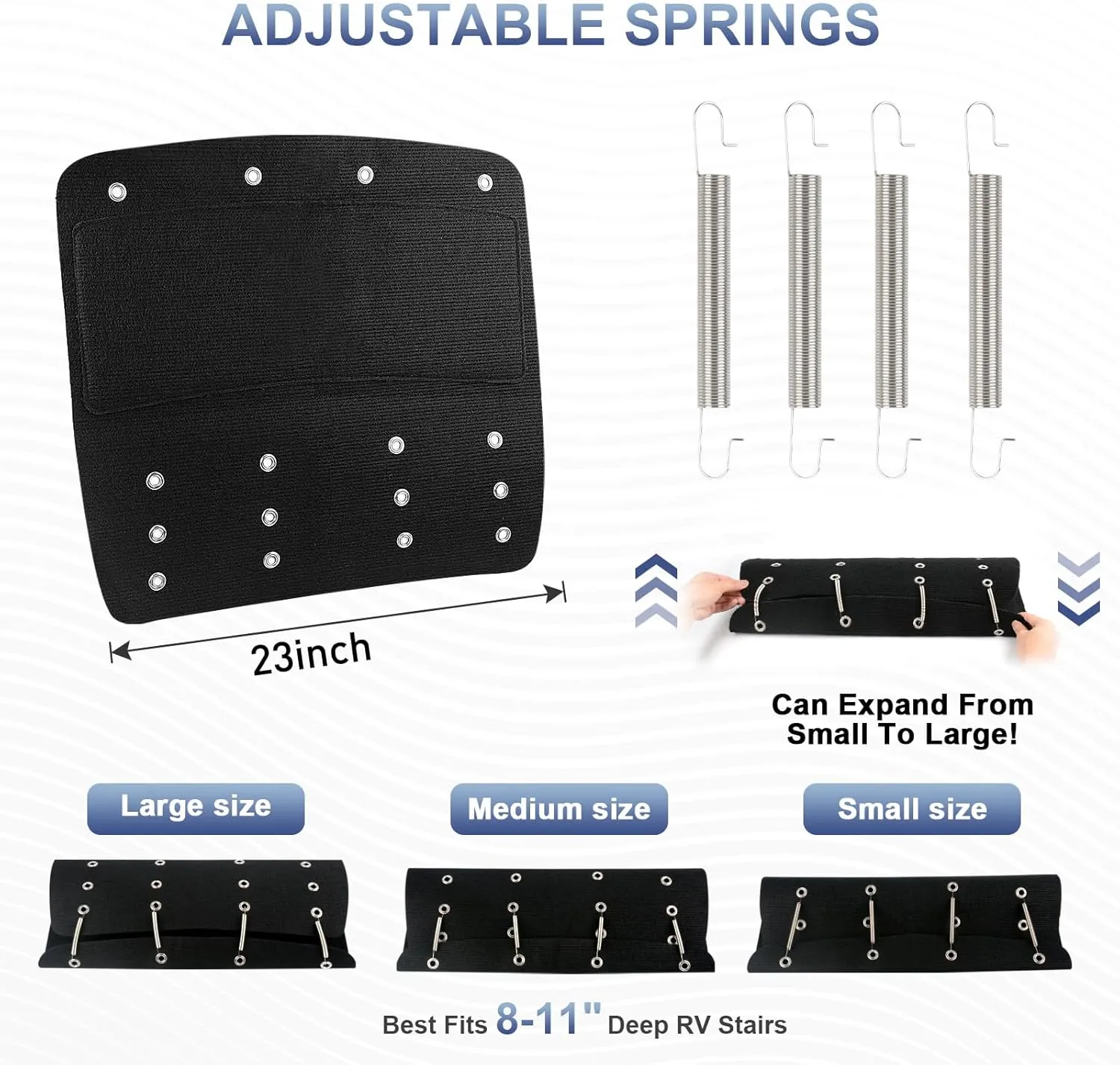 RV Step Covers 3 Pack 23 Inch Wide RV Step Rug with Install Hooks Fit 8-11" Deep Camper Step Cover RV Stair Covers Ideal for Wide Radius Steps - Black