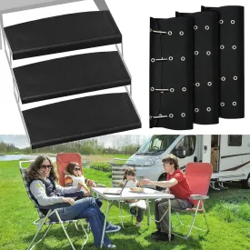 RV Step Covers 3 Pack 23 Inch Wide RV Step Rug with Install Hooks Fit 8-11" Deep Camper Step Cover RV Stair Covers Ideal for Wide Radius Steps - Black
