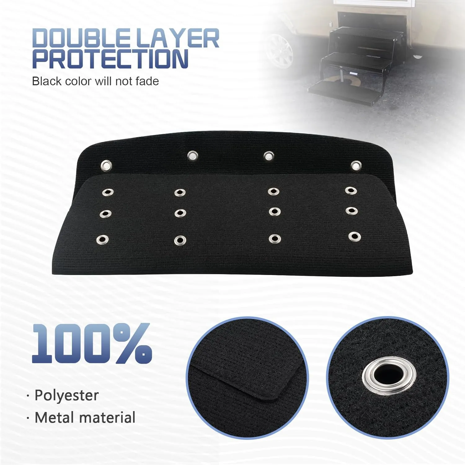 RV Step Covers 3 Pack 23 Inch Wide RV Step Rug with Install Hooks Fit 8-11" Deep Camper Step Cover RV Stair Covers Ideal for Wide Radius Steps - Black