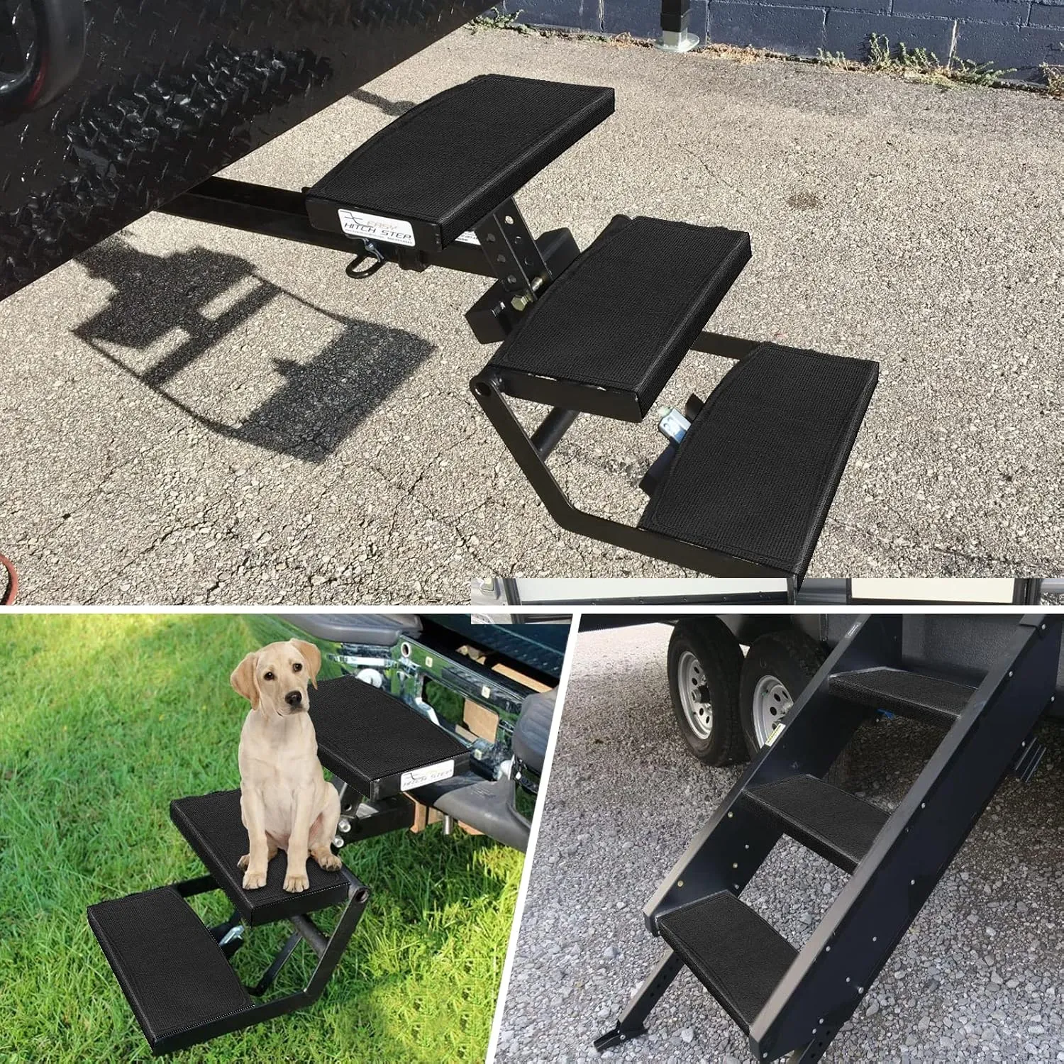 RV Step Covers 3 Pack 23 Inch Wide RV Step Rug with Install Hooks Fit 8-11" Deep Camper Step Cover RV Stair Covers Ideal for Wide Radius Steps - Black