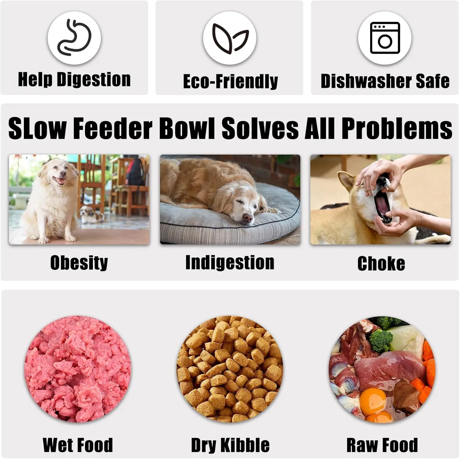 Slow Feeder Dog Bowls Small Breed, Dog Food Bowl Small Anti-Choking Bloat Stop Puzzle Healthy Eating Bowl (Gray, 1 Cup)