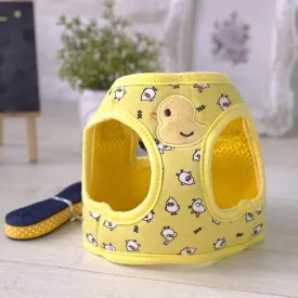 Small Pet Summer Spring Cute Cartoon Harness Vest and Matching Polka Dots Lead Leash Set Breathable Soft Mesh Padded Adjustable Chest Strap Hareness for Puppy Kitten Small Animal, Yellow