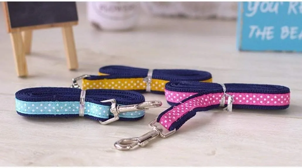 Small Pet Summer Spring Cute Cartoon Harness Vest and Matching Polka Dots Lead Leash Set Breathable Soft Mesh Padded Adjustable Chest Strap Hareness for Puppy Kitten Small Animal, Yellow