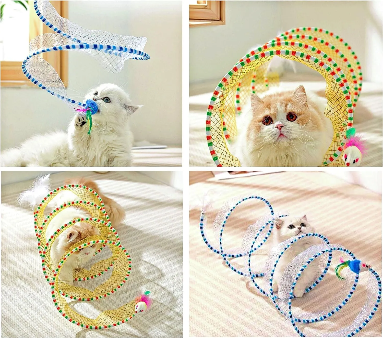 Spring S-Shape Pet Tunnel Toy for Indoor Cats, Puppy, Kitty, Kitten, Rabbit (1Pack Blue)