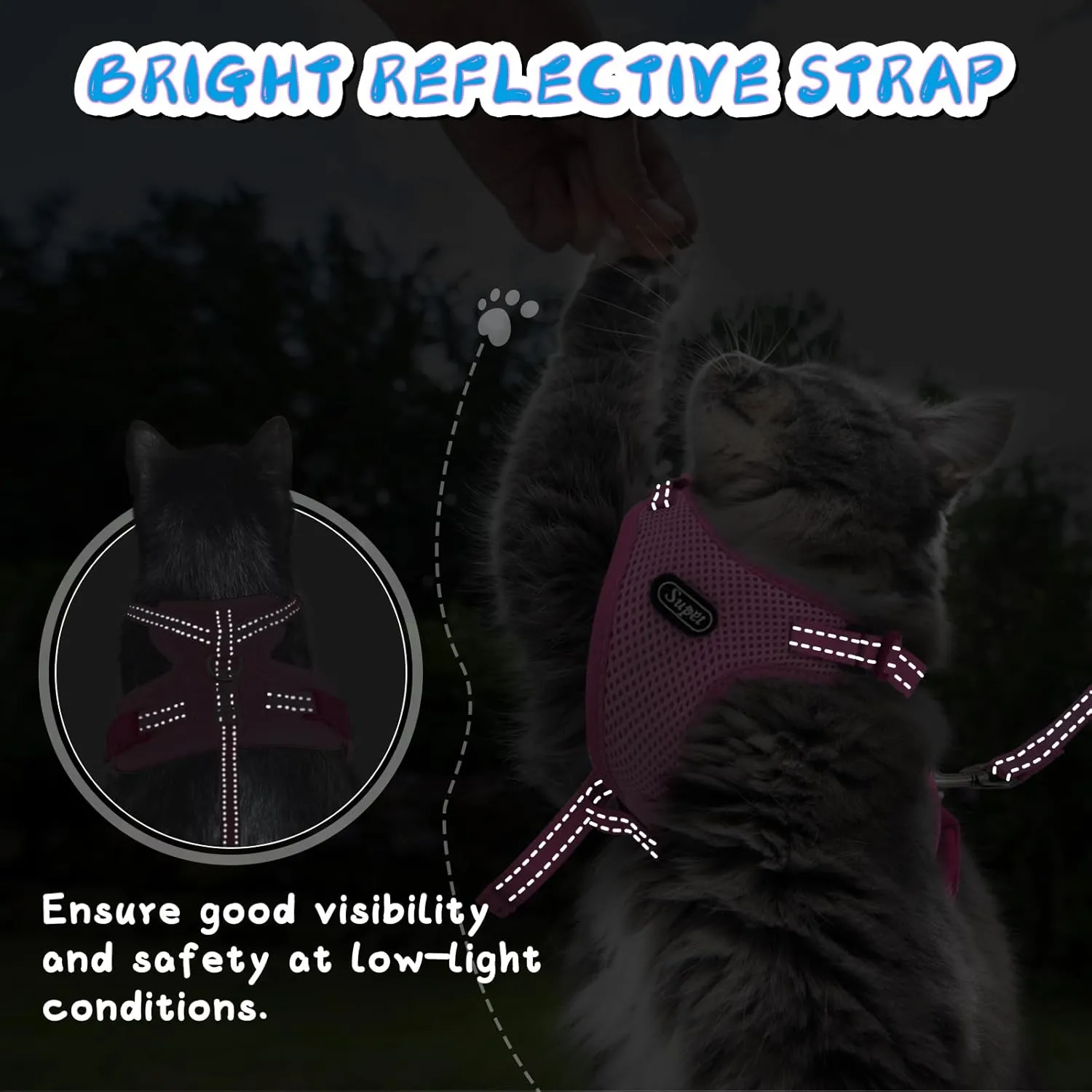 Supet Cat Harness and Leash Set for Small to Large Cats Adjustable Cat Vest Harness with Reflective Trim Universal Cat Leash and Harness for Cats/Puppies Outdoor Walking