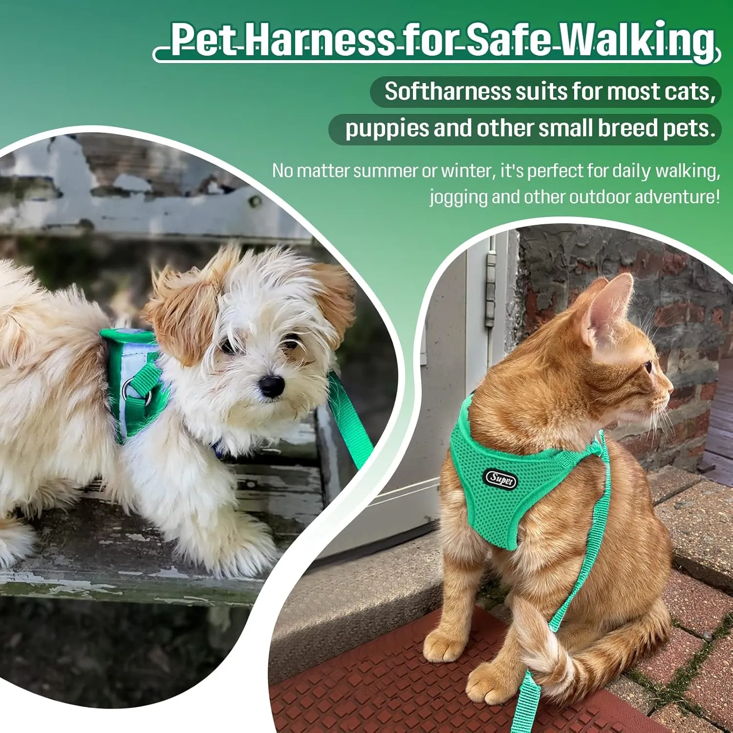 Supet Cat Harness and Leash Set - Soft Mesh Adjustable Cat Vest Harness with Reflective Strap for Walking Cat and Puppy Rabbit