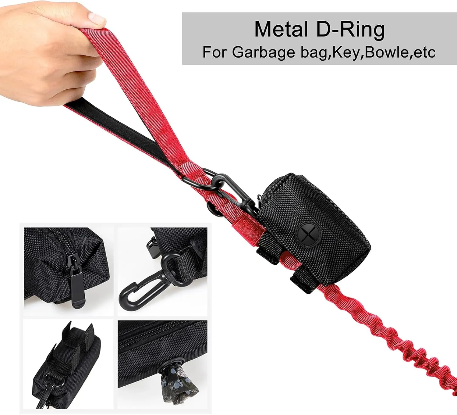 Tactical Dog Collar Adjustable Military Collar: - Nylon K9 Collars with Handle and Heavy Duty Metal Buckle for Medium and Large Dogs with 3 Patches and Airtag Case Holder (Red-Set, XL)