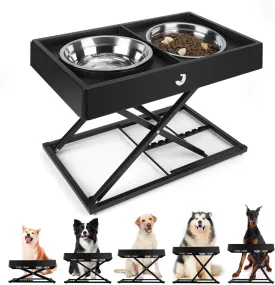 Taglory Heavy Duty Metal Elevated Dog Bowls Stand, 2 Stainless Steel Dog Food(6 Cup) and Water(1.45L) Bowls, 8 Adjustable Heights, Anti-Skid and Raised for Medium Large Sized Breeds, Black