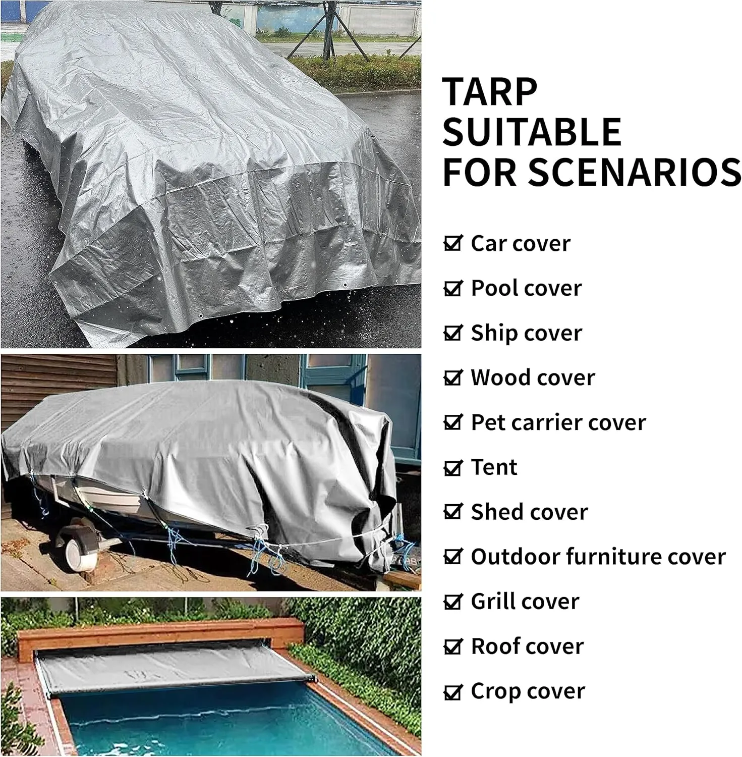 TARPAL Small Tarps 4x6 Feet(2-Pack) Heavy Duty Tarp 10.5Mil Multipurpose Protective Cover Waterproof,Snow or UV Protection,Durable Reinforced Edges,Silver/Black