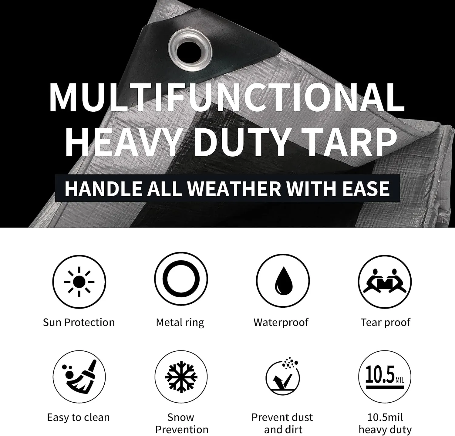 TARPAL Small Tarps 4x6 Feet(2-Pack) Heavy Duty Tarp 10.5Mil Multipurpose Protective Cover Waterproof,Snow or UV Protection,Durable Reinforced Edges,Silver/Black