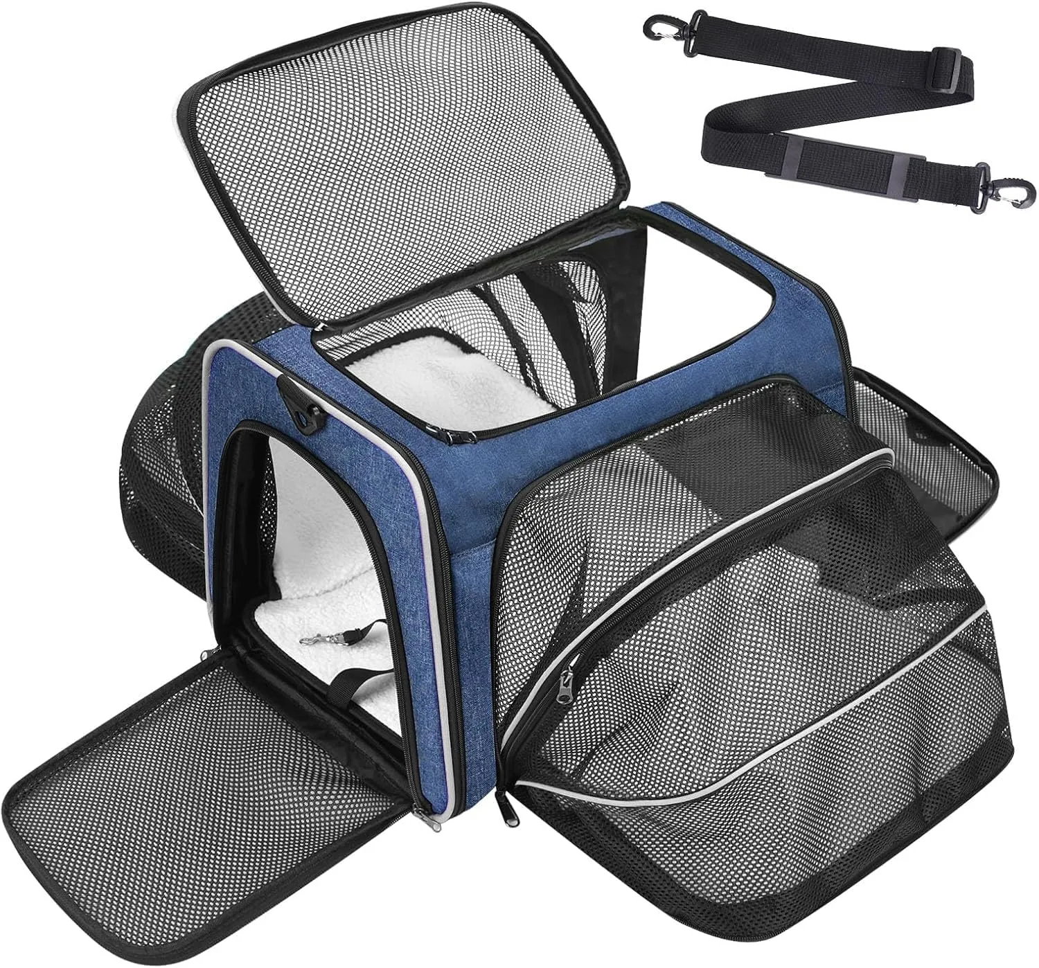 Travel Cat Dog Carrier for Puppies up to 15 Lbs-Airline Approved Expandable Soft - Sided Pet Carriers with Removable Fleece Pad & Collapsible,Secure Storage