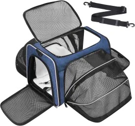 Travel Cat Dog Carrier for Puppies up to 15 Lbs-Airline Approved Expandable Soft - Sided Pet Carriers with Removable Fleece Pad & Collapsible,Secure Storage