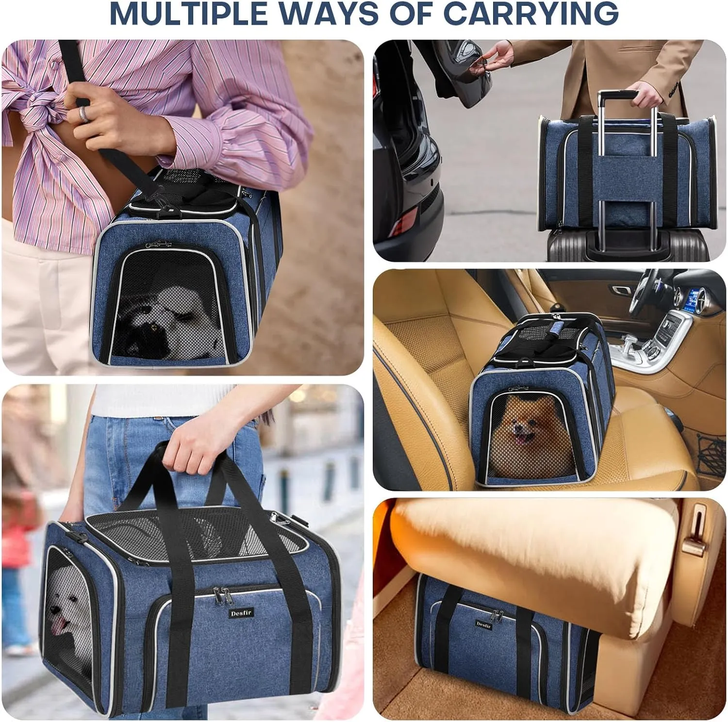 Travel Cat Dog Carrier for Puppies up to 15 Lbs-Airline Approved Expandable Soft - Sided Pet Carriers with Removable Fleece Pad & Collapsible,Secure Storage