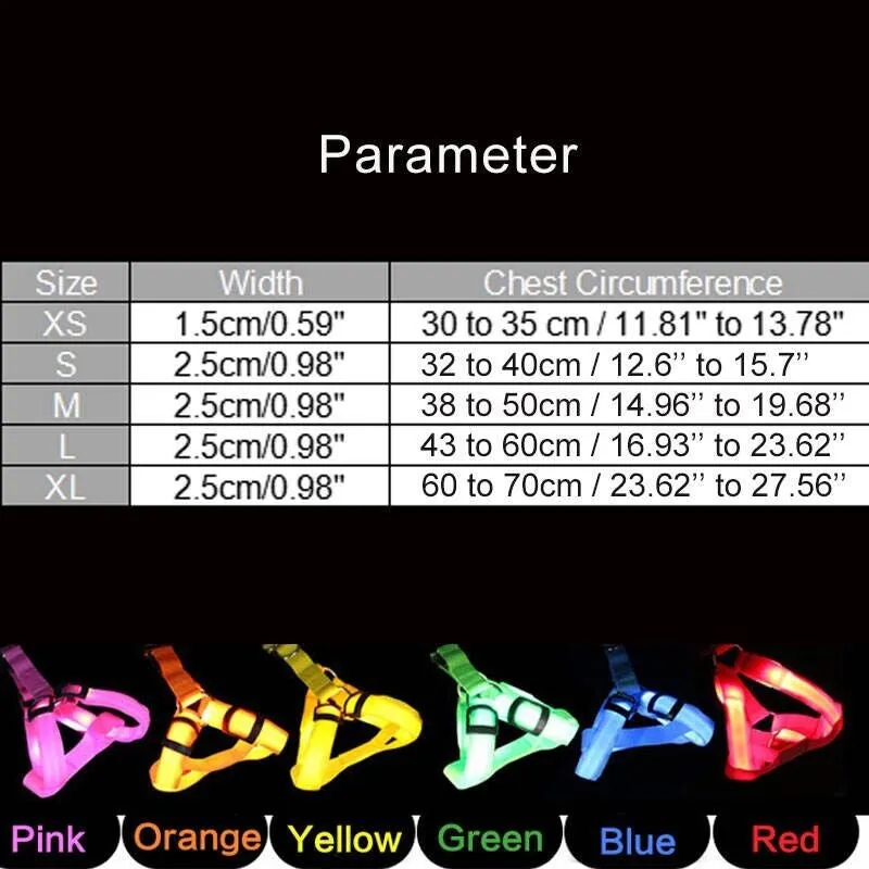 USB RECHARGEABLE Led Dog HARNESS ( Glow Flashing Light-Up Night Safety)