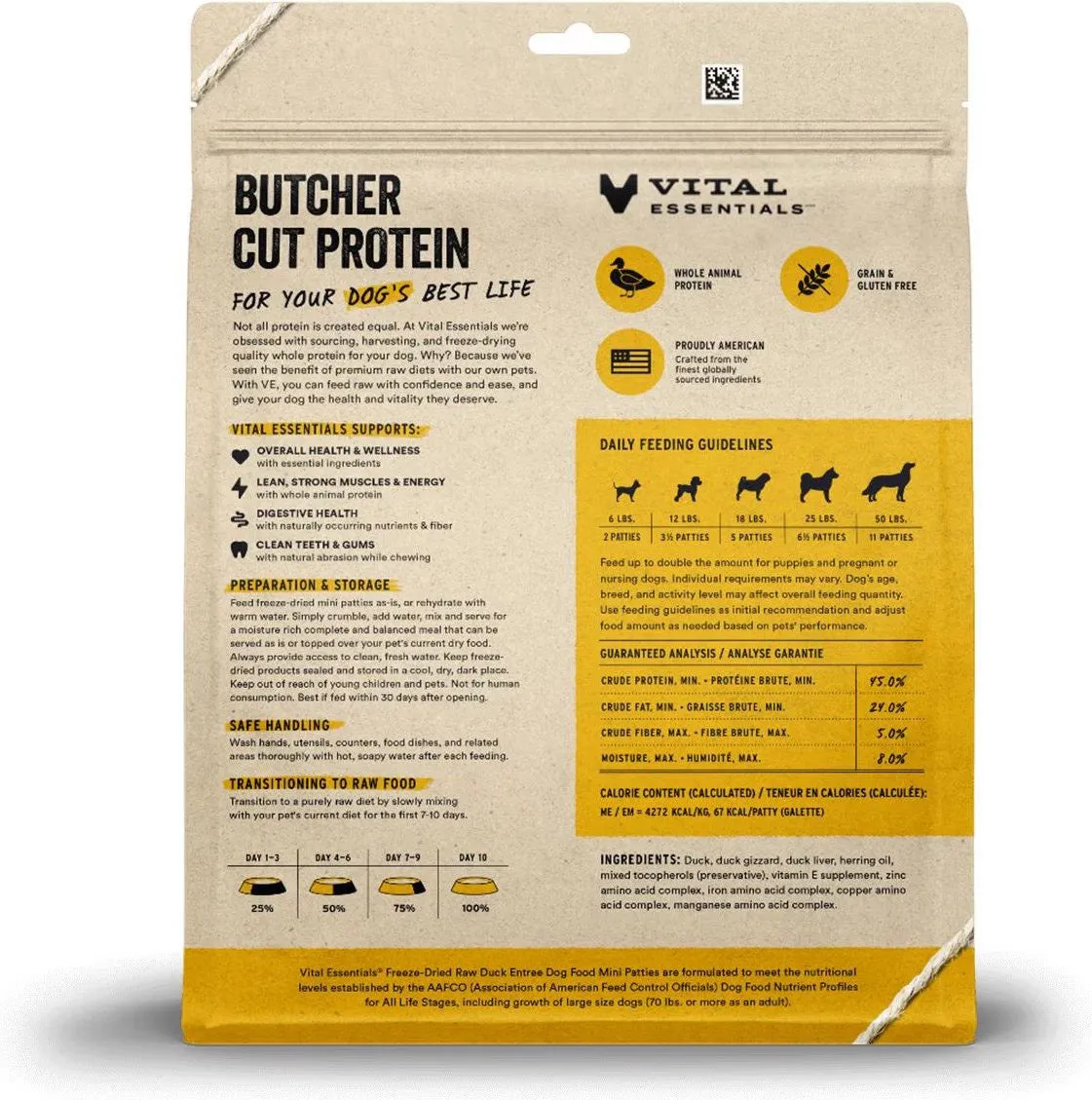 Vital Essentials Freeze-Dried Mini Pet Patties Duck Entree for Dogs