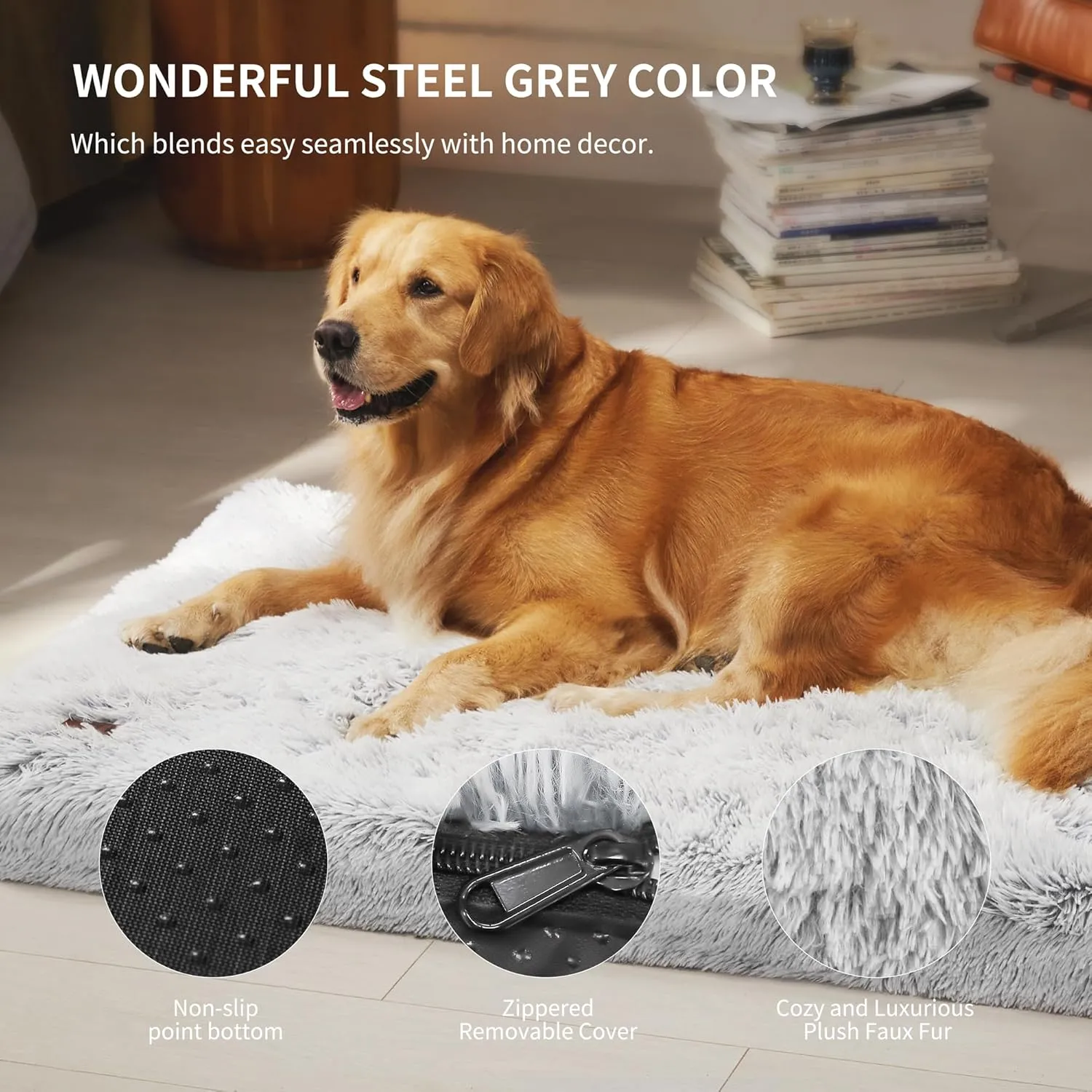 WESTERN HOME WH Dog Crate Bed for Large Dogs, Waterproof Orthopedic Egg Crate Foam With Removable Washable Cover, Plush With Non-Slip Bottom
