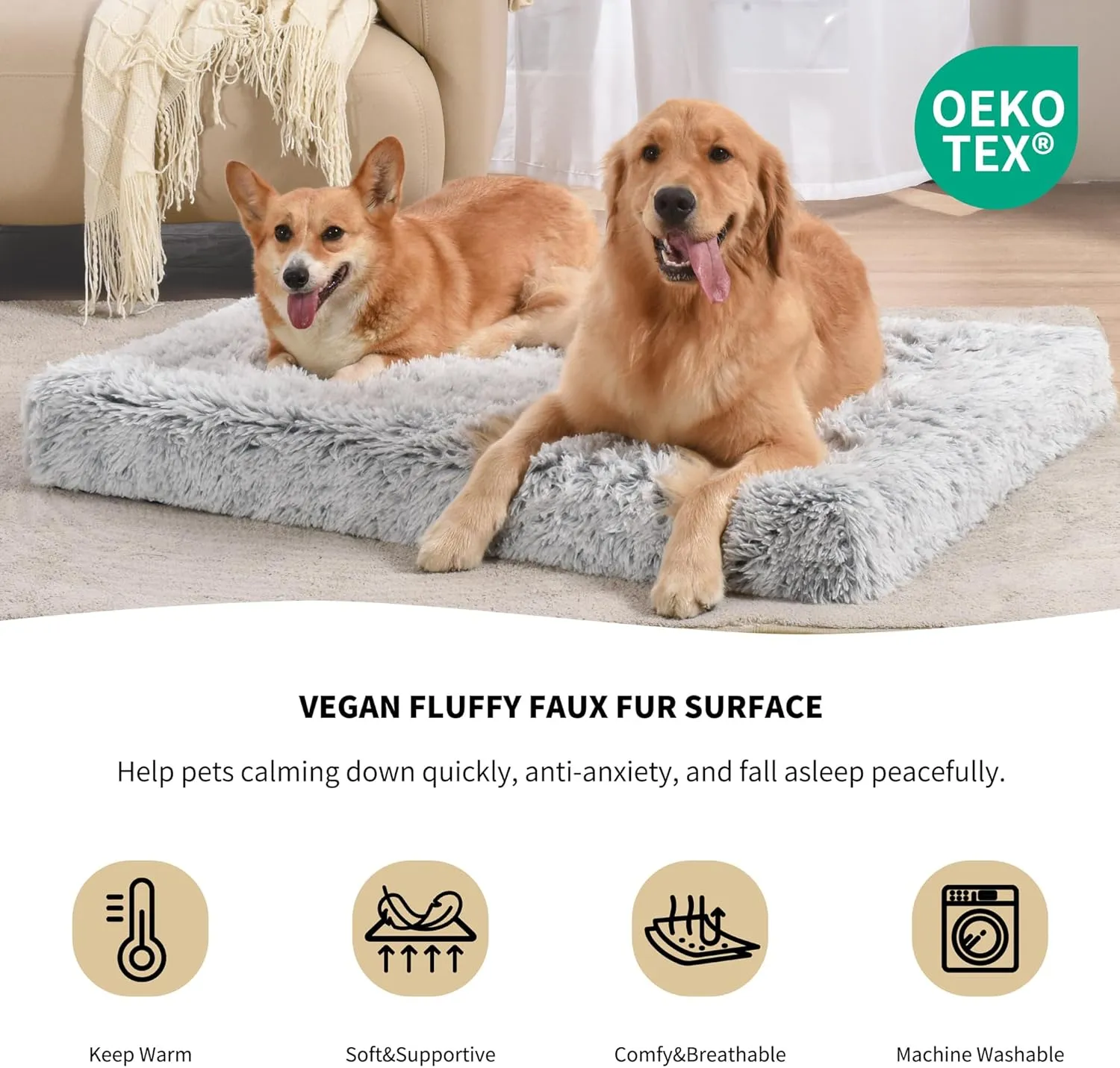 WESTERN HOME WH Dog Crate Bed for Large Dogs, Waterproof Orthopedic Egg Crate Foam With Removable Washable Cover, Plush With Non-Slip Bottom