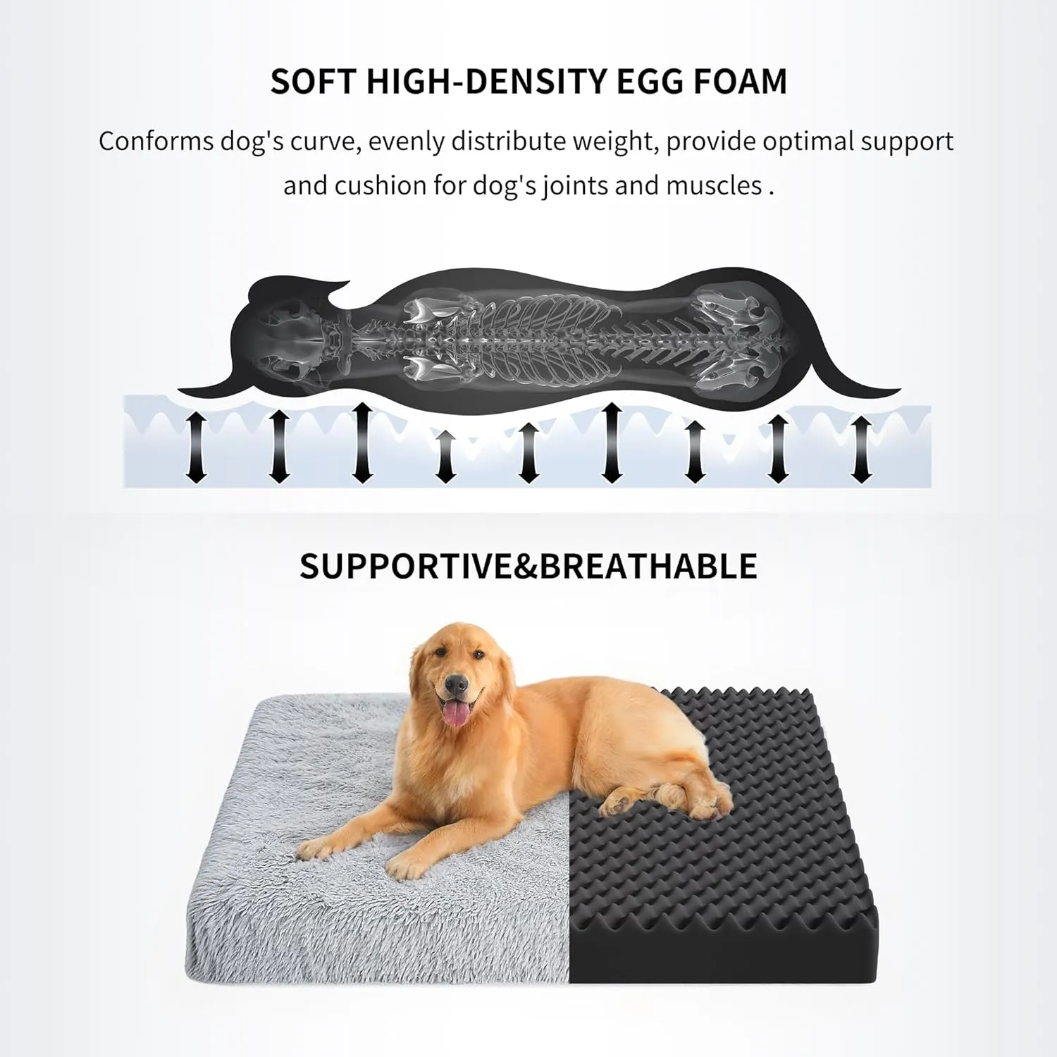 WESTERN HOME WH Dog Crate Bed for Large Dogs, Waterproof Orthopedic Egg Crate Foam With Removable Washable Cover, Plush With Non-Slip Bottom